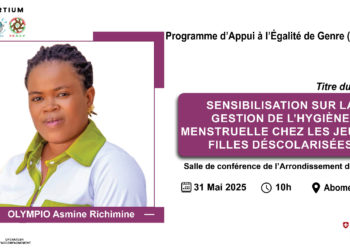 Techniques et astuces pour la gestion de l’hygiène menstruelle : : Asmine Richimine OLYMPIO outille les jeunes filles déscolarisées de Hêvié ce samedi