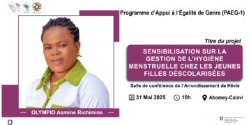 Techniques et astuces pour la gestion de l&rsquo;hygiène menstruelle : : Asmine Richimine OLYMPIO outille les jeunes filles déscolarisées de Hêvié ce samedi