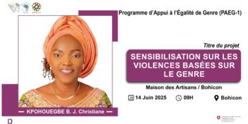 Croisade contre les VBG à Bohicon : Christiane Kpohouegbe sensibilise les populations ce samedi à la Maison des artisans